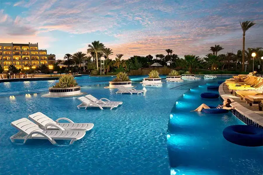 Sunset over the pool